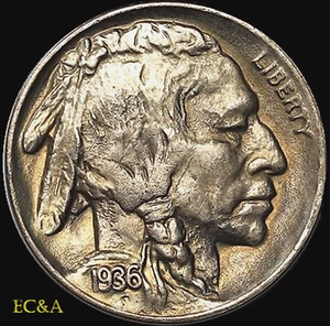 1936-D BUFFALO NICKEL STRONG GEM, SUPERIOR LUSTER! (BN-362) - Picture 1 of 2