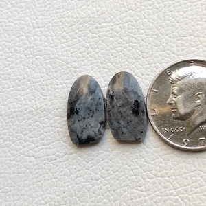 Rare blue fire larvikite cabochon pair larvikite hand polish gemstone R12062 AU - Picture 1 of 5