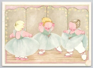 Postcard Drawing Little Ballerina Girls 4x5 Vintage 1997  - Imagen 1 de 3