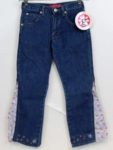 NEW Y2K Oshkosh Denim Jeans Girls sz 7 Floral Flared Embroidered Straight Leg - Picture 1 of 7