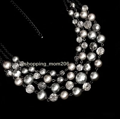 Collar Lia Sophia "Plaza" Tono Hematita con Perlas de Imitación y Cuentas de Vidrio 16"-19" Foto 1 de 4