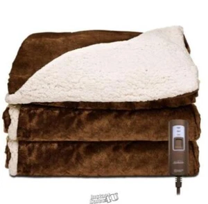 Sunbeam Royal Mink and Sherpa Electric Heated Throw in Sable - Picture 1 of 2