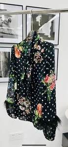 Women’s Black/White Floral Polka Dot 100% Silk Blouse Shirt Sz Large - Picture 1 of 6