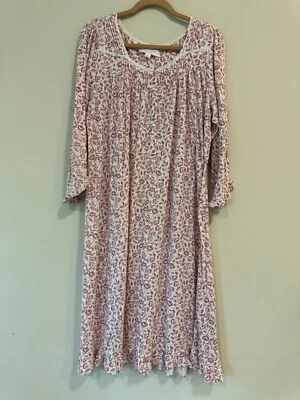 Camisón Eileen West Rojo Blanco Floral Rosa Súper Suave Manga Larga Talla M Foto 1 de 4