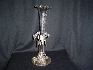 Victorian Vase with Glass Tube and Silver plated Antheriums and Water Lillies - Picture 1 of 3