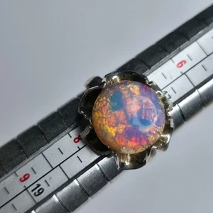 Mexican Fire Opal 925 Sterling Silver Belcher Ring Sz 7.25 Vintage Boho Jewelry - Picture 1 of 13
