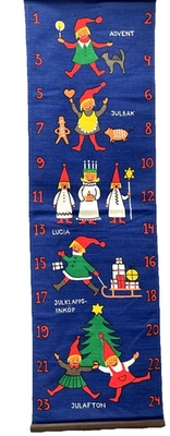 Vintage SWEDISH Linen ~ CHRISTMAS CHILDREN ~ Advent Calendar Wall Decoration - Image 1 of 4