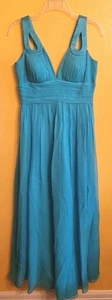 House of Dereon, Beyonce, Turquoise Blue Silk Chiffon & Satin Dress Size 6, EUC - Picture 1 of 11