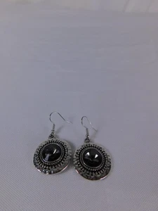 Orecchini pendenti boho tono argento sfaccettati pietra nera dichiarazione perline traforate wo - Foto 1 di 7
