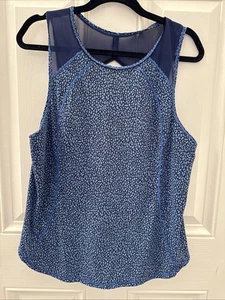 Lululemon Sculpt Tank 10 Damen ärmellos offener Rücken Mesh blau schwarz geometrisches Muster - Bild 1 von 7