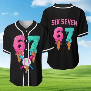 Boys 67 Baseball Costume, Funny Ice Cream Drip Halloween Jersey - Bild 1 von 9