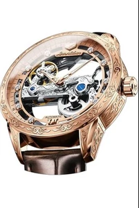 Luxury Men's Automatic Mechanical Transparent Skeleton Luminous Gold Christmas - Picture 1 of 11