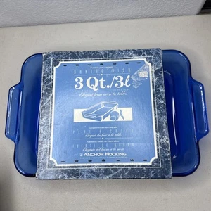 Vintage Nos Anchor Hocking Cobalt Blue Glass Casserole Baking Dish 3 Quart 9x13 - Picture 1 of 4