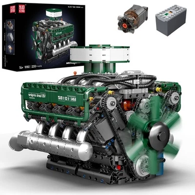 Mould King 10182 V8 Motor Doble Turbo Ocho Cilindros Verde Bloque de Construcción Juguete Foto 1 de 4