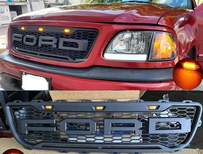 For Ford F150 Grill 1999-2003 Raptor Style Bumper Mesh Grille w/Letter+3LEDs - Image 1 of 4