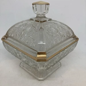 Piatto caramelle vintage Jeannette composto vetro con coperchio motivo ghianda con scatola - Foto 1 di 13