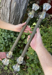 Antique architectural salvage crystal Bronze door handle pull towel bar pair - Picture 1 of 24