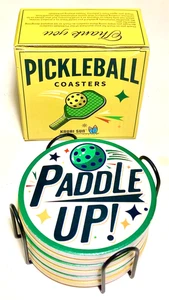 Pickleball Coaster Set 6 Coasters With Cradle - Picture 1 of 6