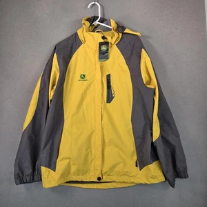John Deere Jacke Herren XL gelb grau Kapuze Windbreaker Mesh gefüttert Zip Logo - Bild 1 von 11