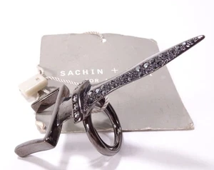 Vintage Sachin + Babi  Gunmetal Montrose Dagger Crystal Ring Sz 6 NWT 485 - Picture 1 of 7