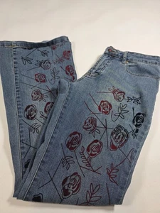 Joe Boxer Damen Schlagjeans blau Blumen Taschen bestickt niedriger Bund Größe 7 - Bild 1 von 7