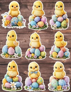 Chick on Easter Eggs Die Cut Vinyl Stickers Scrapbooking Laptop Waterbottle - Picture 1 of 1