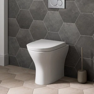Back to Wall Toilet BTW Modern Ceramic Pan Soft Close Seat Space Saving White - Picture 1 of 9