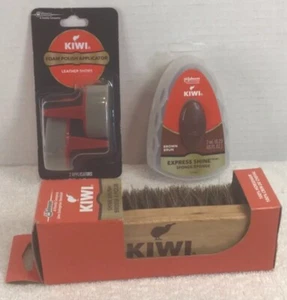 Kiwi Express Shine Sponge Marrone/Shine Brush 100%Crine di Cavallo/Schiuma Polish Applicatore - Foto 1 di 10