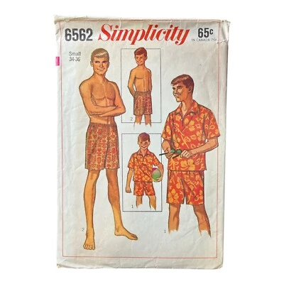 Vintage Simplicity Pattern #6562 Men/Boy Shirt Swim Shorts Sm. 34-36 USA 1966 - Image 1 of 4