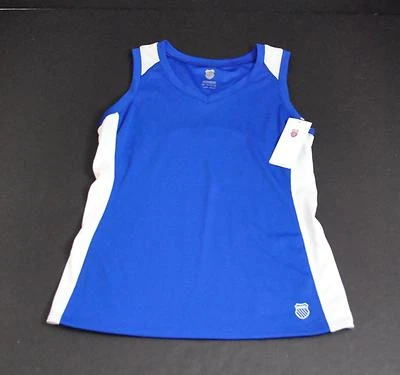 Nueva Camisa K-Swiss Azul Blanco Borde Cuello en V Sin Mangas Protección UV Pequeña P22 Foto 1 de 4