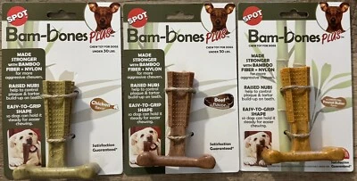 Juguetes para masticar perros con sabor Bam-Bone Plus - mantequilla de maní/pollo/carne de res (paquete de 3) Foto 1 de 2