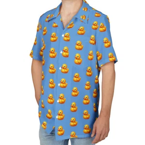 The Rubber Ducky - Hawaiian Button-Down Shirt, Luxury Soft Breathable Feel, Blue - Picture 1 of 10