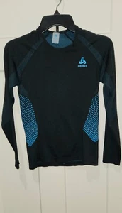 Odlo Youth Long Sleeve Black & Teal Skier Shirt Size Small - Picture 1 of 2