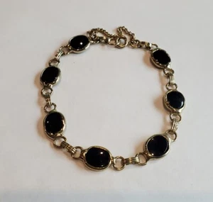 Silber und schwarzer Onyx ovales Tennisarmband 7 1/2 Zoll - Bild 1 von 4