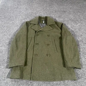 J Crew Coat Mens Small Green Wool Double Breasted Button Up Lined Dock Peacoat - Picture 1 of 16