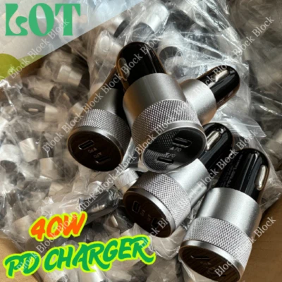 LOTE Adaptador Cargador Coche Rápido Para iPhone iPad Android Samsung 40W Doble USB Tipo-C Foto 1 de 4