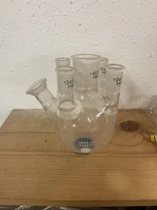 Pyrex 1000ml 6 Neck Round Bottom Boiling Flask (24/40 X4, 45/50, 34/25) - Foto 1 di 1