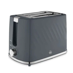 Swan Windsor Grey 2 Slice Toaster Textured Finish/Chrome Accents ST14071GRY - Picture 1 of 7