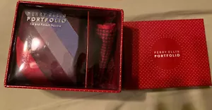 New PERRY ELLIS Portfolio Tie / Pocket Square Handkerchief Burgundy Stripes - Picture 1 of 2