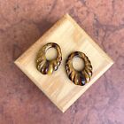 Estate Genuine Fluted Tiger Eye Oval MINI Disc Earring Charms Door Knockers 25mm