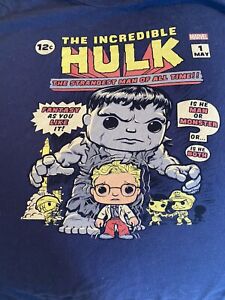Marvel Funko Pop Mens The Incredible Hulk T-Shirt Cartoon Graphic Tee Blue XL