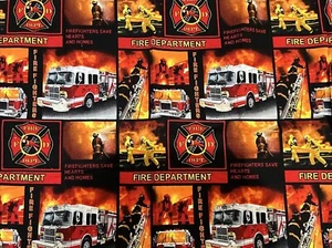 Fireman Firefighter Cotton Fabric-Firefighter Fireman Quilting Fabric 42x30" - Picture 1 of 4