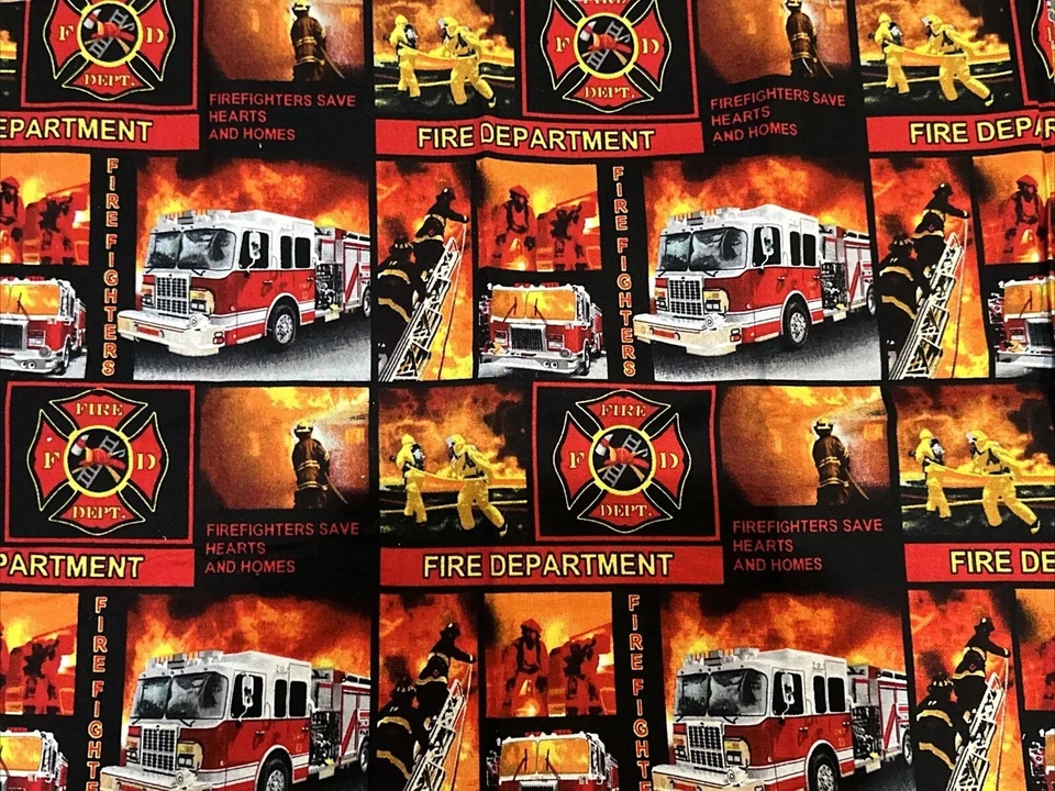 Fireman Firefighter Cotton Fabric-Firefighter Fireman Quilting Fabric 42x30" - Image 1 of 4