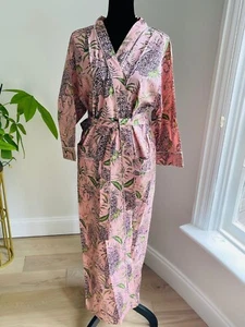 Indian Animal print 100%cotton Multicolor robe gown Boho women maxi kimono dress - Picture 1 of 6