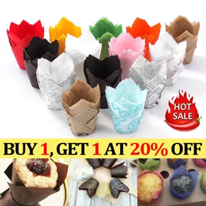 50/100Pcs Vibrant Tulip Muffin Cases Cupcake Wraps Bulk Pack of 50 Multi Colored - Picture 1 of 27