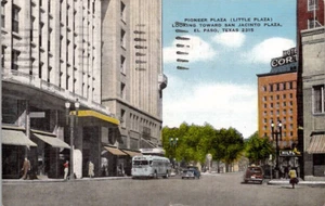 Pioneer ( Little ) Plaza El Paso Texas • Old Time Bus Cars Hotel •Linen Post '52 - Picture 1 of 2