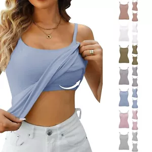 Womens Camisole with Shelf Bra Undershirts Camis Adjustable Spaghetti Tank Tops - Picture 1 of 39