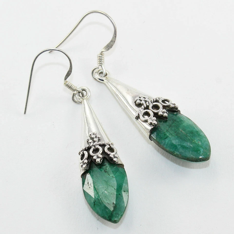 Pendientes colgantes de plata de ley 925 con piedras preciosas esmeralda joyería regalo Foto 1 de 1