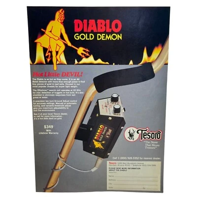 Tesoro Diablo Gold Demon Vintage Print Ad 80s Metal Detecting Glendale AZ - Image 1 of 4