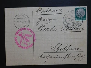 1936 Hanau Deutschland Hindenburg LZ 129 Zeppelin Olympiade Postkarte Brief nach Steffin - Bild 1 von 2